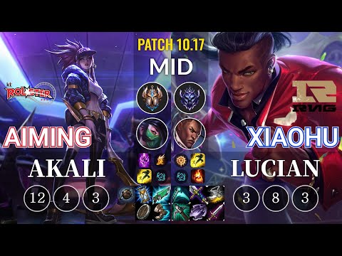 KT Aiming Akali vs RNG Xiaohu Lucian Mid - KR Patch 10.17