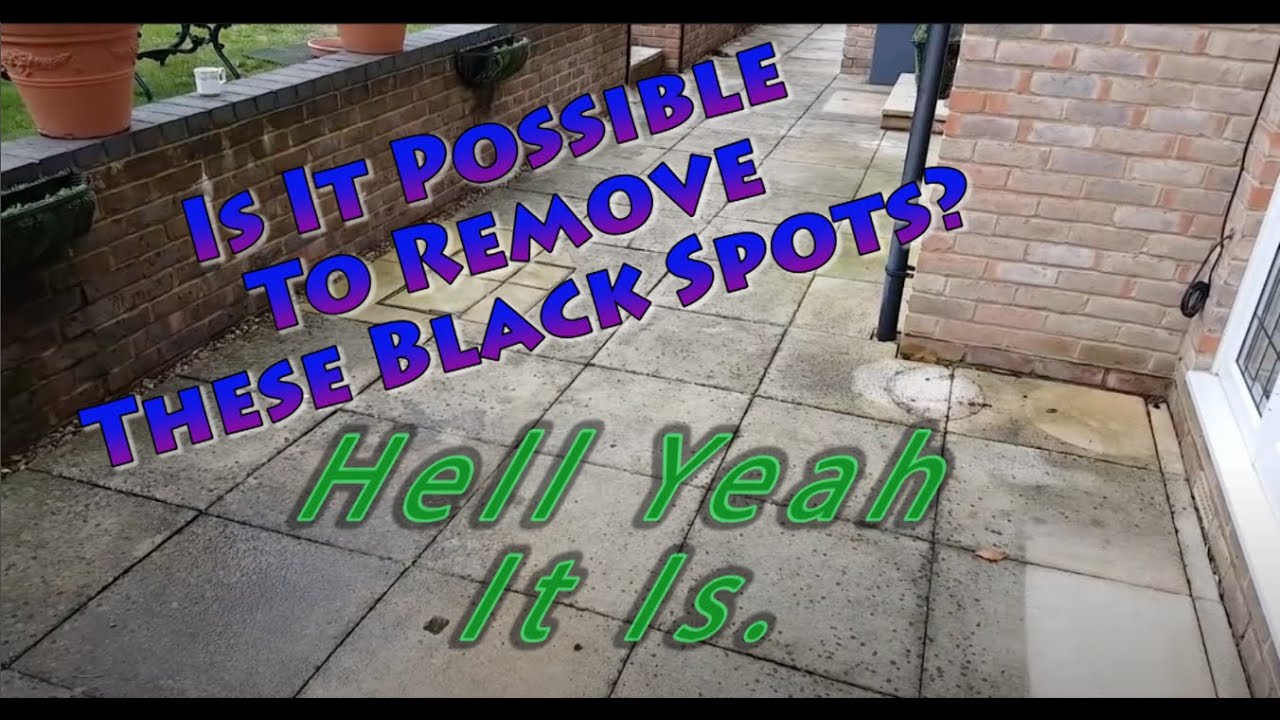 Patio Cleaning Pressure Washing - Black Spot Lichen Removal. Killing Lichen with Sodium Hypochlorite