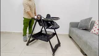 كرسي طعام ومهد ‎3-في-1 من بورباي - قابل للتعديل والطي مع طاولة وحامل ساقين