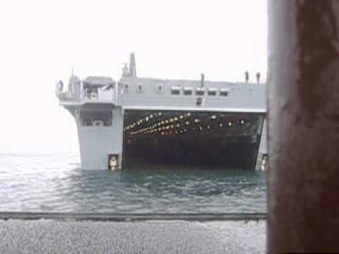 HMS Albion a view of hms albion with the well dock flooded at sea.avi