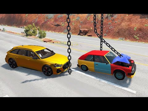 Car Crashes Into a Vertical Chain At High Speed - BeamNG drive Vertical Giant Chain Crashes