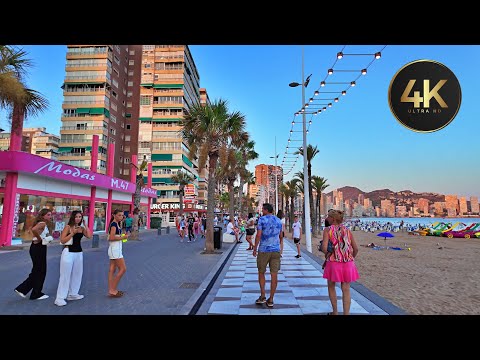 Benidorm, Spain (4K UHD) Crowded Streets, Scammers, And Beautiful Weather Walking Tour 2024
