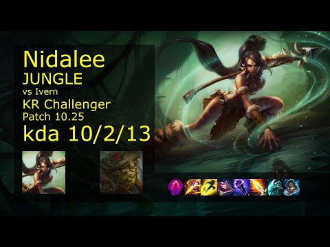 Nidalee Jungle vs Ivern - KR Challenger 10/2/13 Patch 10.25 Gameplay // [롤] 니달리 vs 아이번 정글