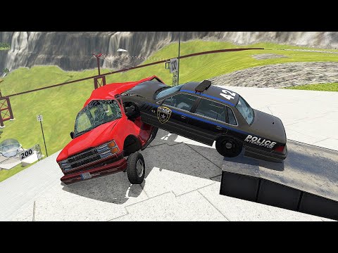 Side Impact Crashes At High Speed (Stairs Jumps) - BeamNG drive Down Stairs Jumps With Side Impact