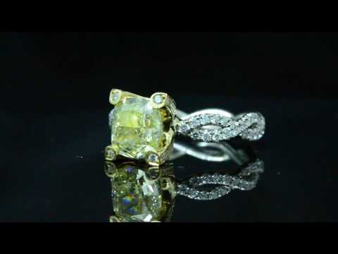Natural 3.29 Ct. Cushion Cut Fancy Yellow Pave Diamond Engagement Ring