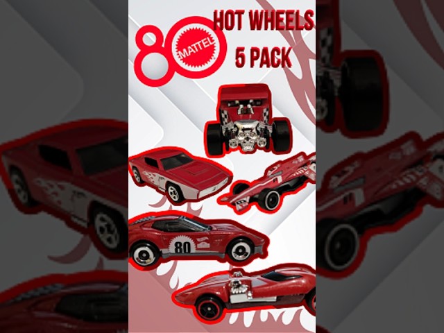 Vídeo relacionado con Hot Wheels Mattel 80 aniversario Pack de 5 coches, conjunto de 5 vehículos de juguete a escala 1:64 con embalaje y decoración de coleccionista, JGK08