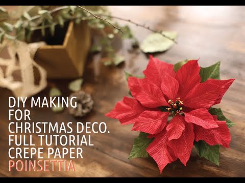 [FREE TEMPLATE] Crepe paper Poinsettia! this is for Christmas decoration. [DIY PAPER FLOWERS.]