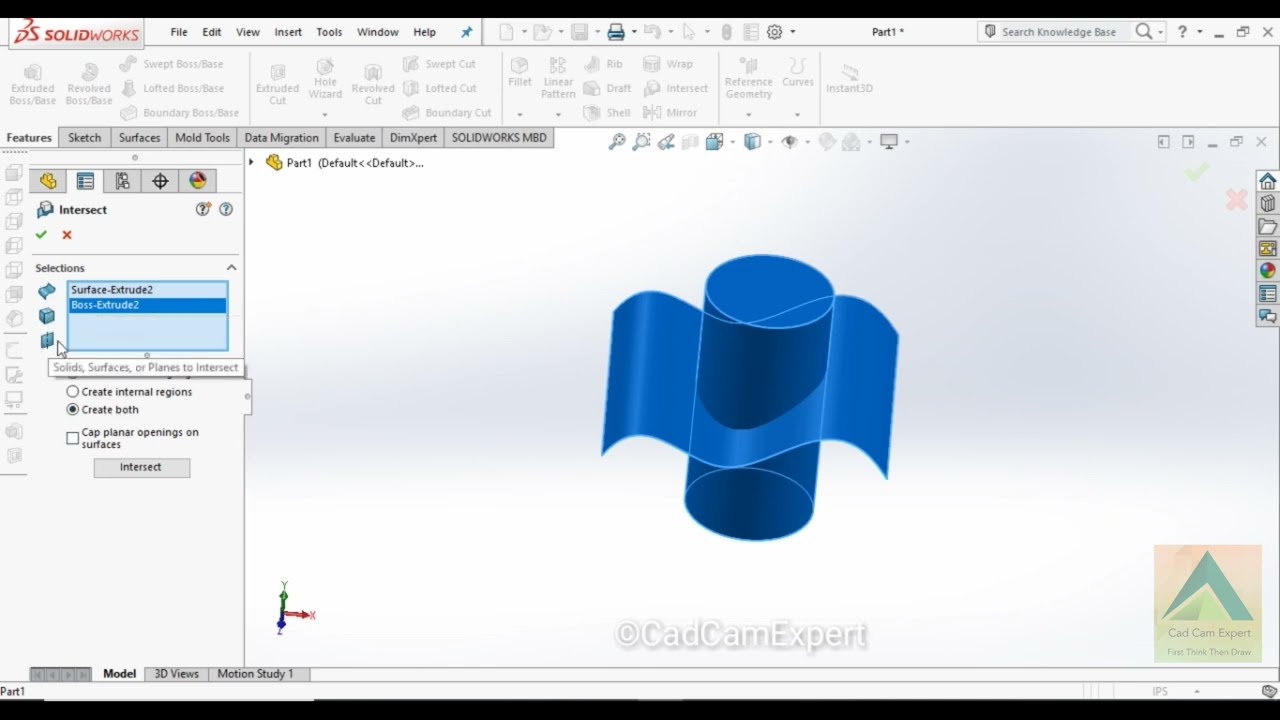 Intersect command in solidworks ll ©cadcamexpert
