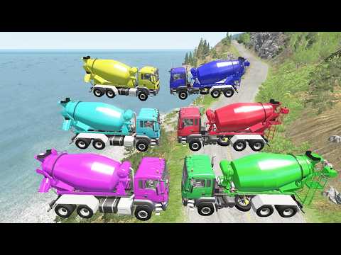 Animierte Rettungsfahrzeuge, Lastwagen, Busse, Autos, Betonmischer, die in die Luft fliegen, Feue...