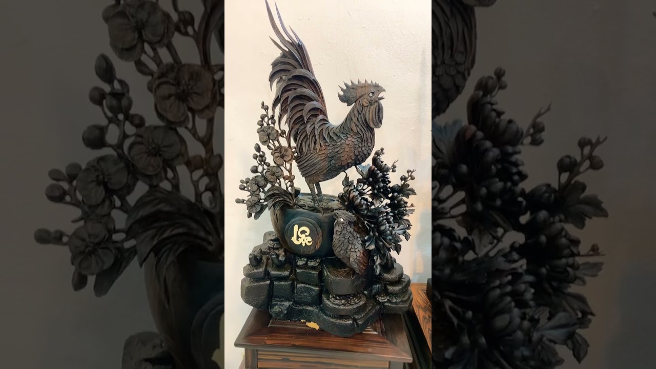 Bộ Tượng Gỗ Gia Đình Gà - Video