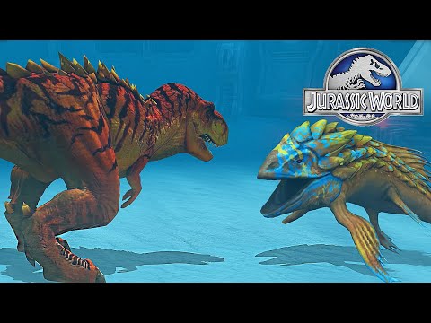 TYRANNOSAURUS REX VS LEEDSICHTHYS - JURASSIC BATTLE || JURASSIC WORLD THE GAME