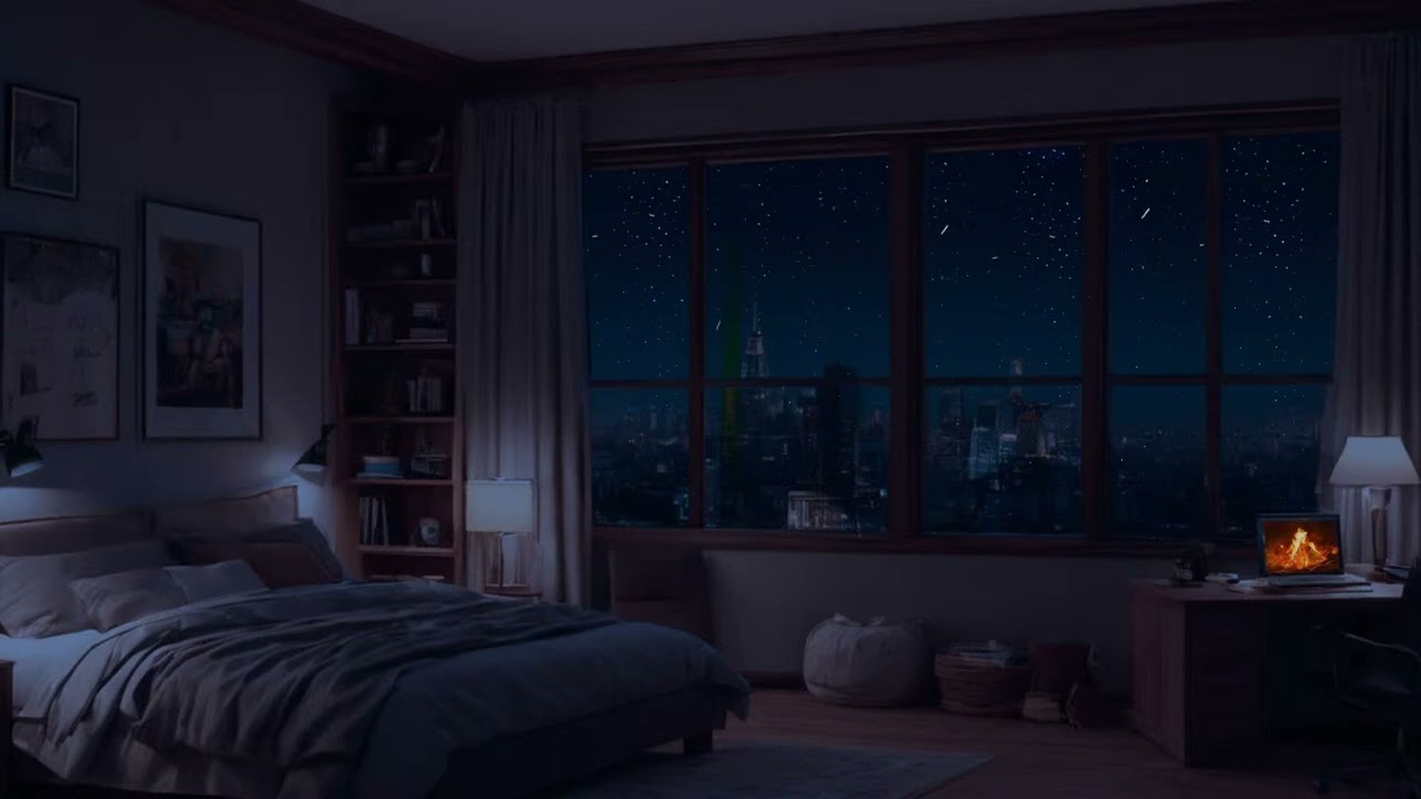 10 Hours Rainy Night at Cozy Blue Dark Bedroom Ambience for Deep Sleep