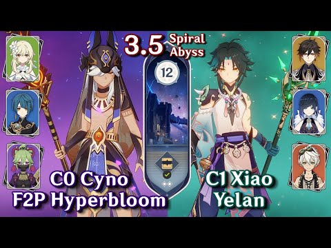 C0 Cyno F2P Hyperbloom & C1 Xiao Yelan | Spiral Abyss 3.4/3.5 Floor 12 - 9 Stars | Genshin Impact