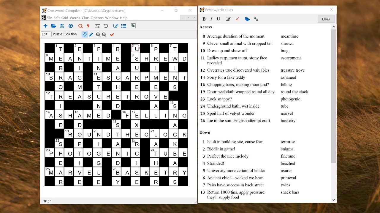 Creating a cryptic or quick crossword