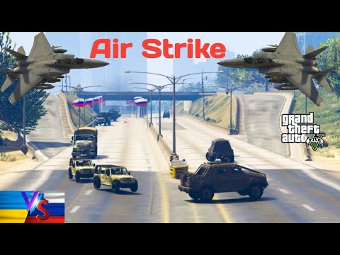 Ukrainian F-15E Fighter Jet Push Back Russian Military Convoy From Ukraine to Russia | Gta-5 |