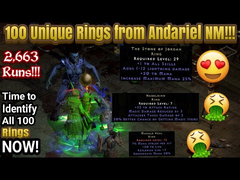 100 Unique Rings From Andariel Nightmare. Time to identify all 100!!! How many SOJ's will I have?!?
