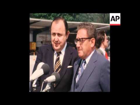 UPITN 23 5 76  KISSINGER ARRIVES AT COLOGNE AIRPORT, MET BY GENSCHER