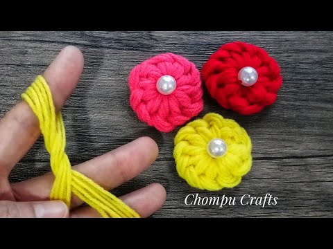 Super Easy Woolen Craft Ideas with Finger - Hand Embroidery Amazing Trick - DIY Woolen Flowers
