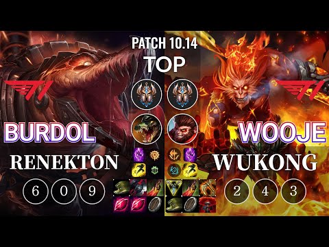 T1 Burdol Renekton vs T1 Wooje Wukong Top - KR Patch 10.14