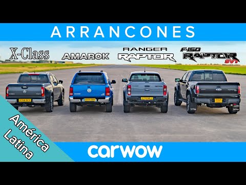 Ford F150 Raptor v Ranger Raptor v Mercedes X-Class v VW Amarok – ARRANCONES Y CARRERA EN MOVIMIENTO