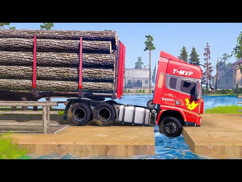 Trucks Vs Extreme Broken Road with Speed Bumps | Spintires: Mudrunner Hyper Truck