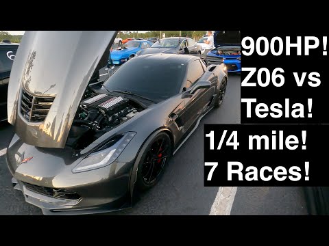 Built Z06 Vette 900HP!! AMG GT, Hellcat, Camaro SS, and Stinger! Seven new Tesla S 1/4mile Races!!