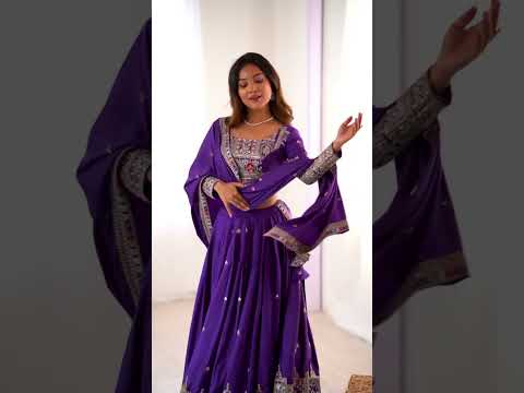 Purple Elegant French Crepe Semi-Stitched Lehenga with Multi-Thread & Sequins Embroidery