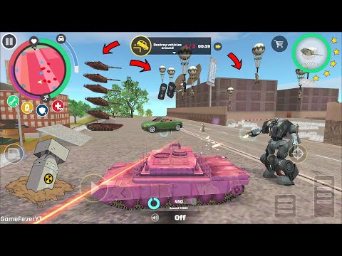 Rope Hero Vice Town - (Pink Tank Fight Dual Police Car Robot and Destroy 5 Storey Russian Tank) - HD