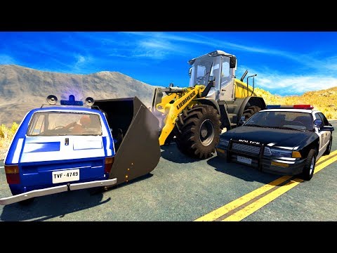 CRAZY POLICE CHASES AND TAKE DOWNS VS HUGE VEHICLES! - BeamNG Drive Crash Test Compilation Gameplay!