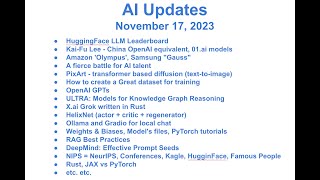 AI Updates - November 17, 2023 - 01.ai, OpenAI GPTs, X.ai Grok in Rust, Ollama and Gradio, NeurIPS