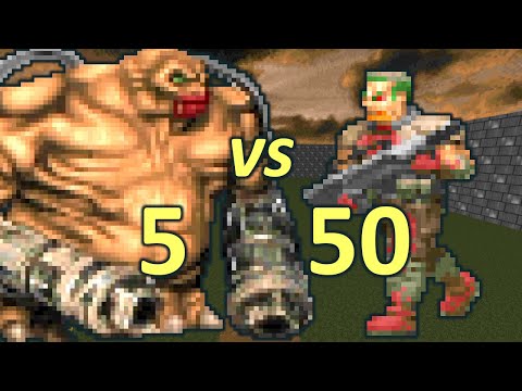 5 Mancubi vs 50 Zombiemen - Monster Infighting - Doom II Retro Battles
