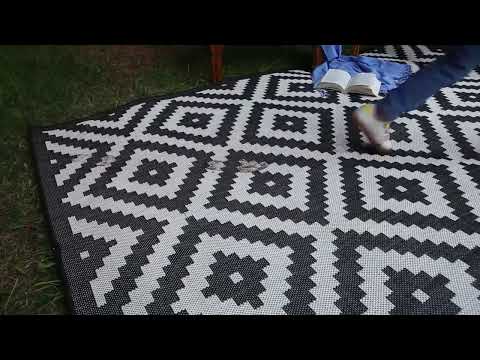 Blue and white printed waterproof lightweight patio mat, for...