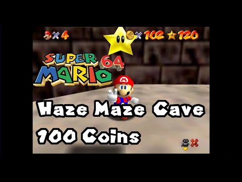 Super Mario 64 - Hazy Maze Cave 100 Coins Walkthrough