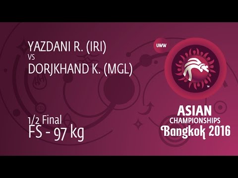 1/2 FS - 97 kg: R. YAZDANI (IRI) df. K. DORJKHAND (MGL), 7-0