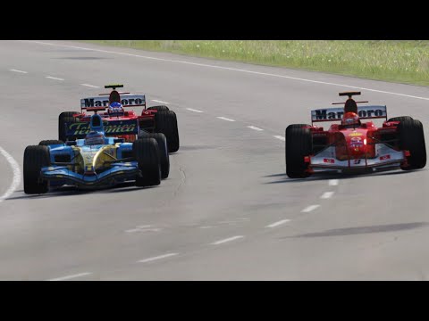 Renault R25 2005 Alonso vs Ferrari F2004 Schumacher vs Ferrari F2004 Barrichello at Highlands