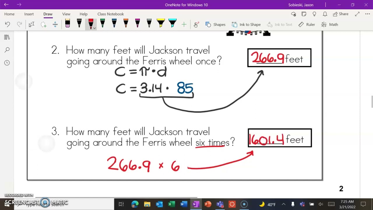 Math 7 ~ Circles Study Guide Answer Key