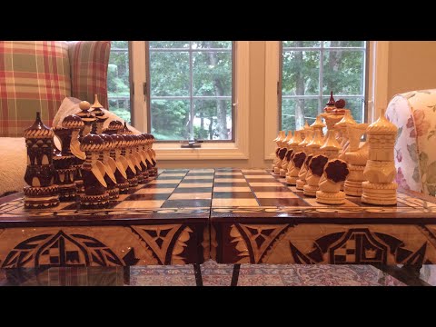 Hand carved wooden chess set unboxing