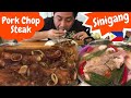 KAING PINOY!!! CRISPY SKIN PORK CHOP STEAK at SINIGANG "MUKBANG" Filipino Food