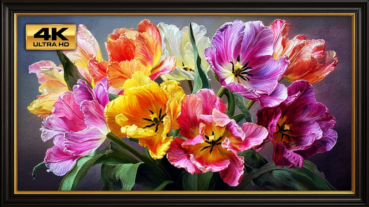 Vibrant Spring Flowers 4K  | Free Samsung Frame TV Art | Oil Painting Bouquet