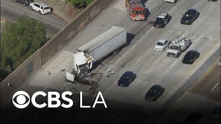 Westbound 10 Freeway lanes closed after 2 semi-trucks collide