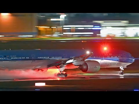 (4K) - Stormy Night PlaneSpotting at Amsterdam Schiphol Airport - Heavy Rain Departures