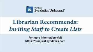 Librarian Recommends Tutorial: Inviting Staff to Create Lists