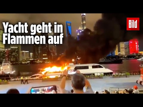 Luxus-Jacht brennt im Hafen von Shanghai – 11 Menschen sind eingeschlossen