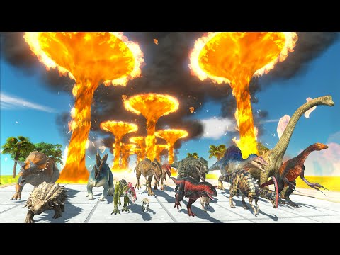 Dinosaurs Through Tornado Fire Race | Animal Revolt Battle Simulator