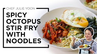 Spicy Octopus Stir fry with Noodles Recipe + GIVEAWAY with Seoul Mills | Chef Julie Yoon