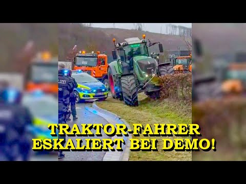 Video Thumbnail: +++ TRAKTOR-DEMO ESKALIERT +++ LANDWIRT WILL VOR POLIZEI FLÜCHTEN | SPEKTAKULÄRES POLIZEI-MANÖVER