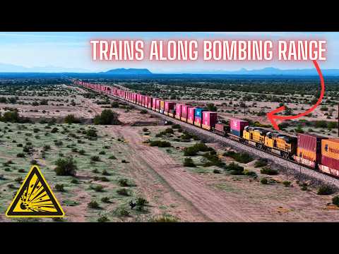 FREIGHT TRAIN TRAFFIC JAM along USAF BOMBING RANGE in AZ