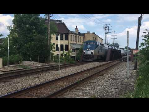 Amtrak Empire Builder westbound through Downtown Wauwatosa, Wisconsin (June 12, 2021)