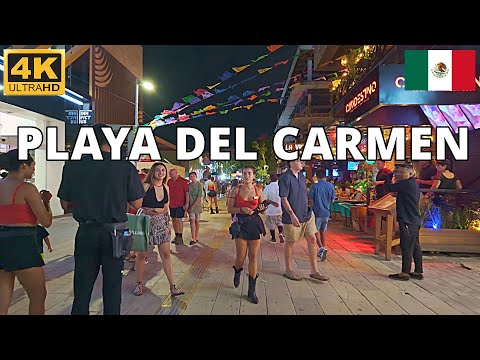 Playa del Carmen 4K Evening Walking Tour | 5th Avenue – Quinta Avenida at Night