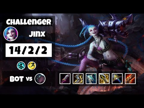 Jinx Gameplay Challenger Replay S11 - 11.8 Bot Lane (14/2/2) - NA